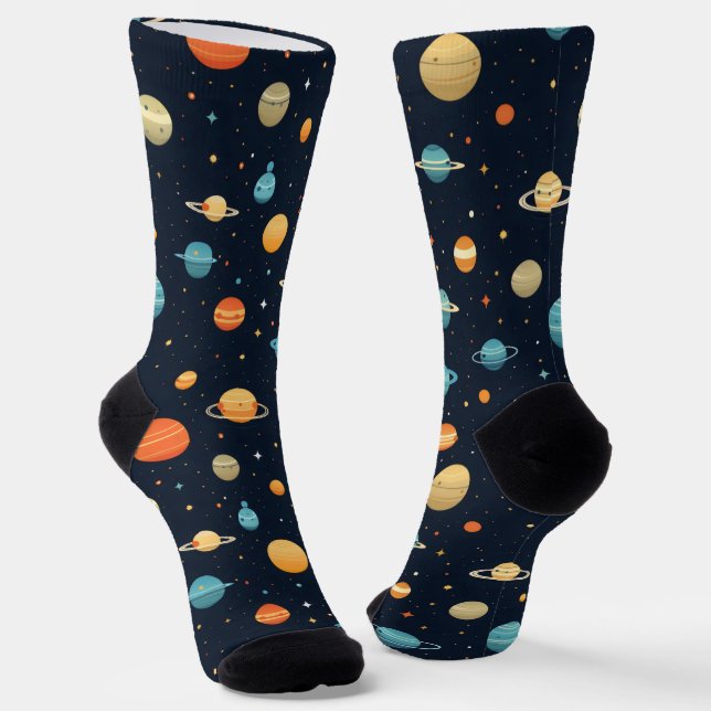 Colorful Space Planet Pattern Socks (Angled)