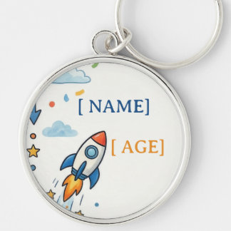 Colorful Space Rocket & Robot Blank Birthday Party Keychain