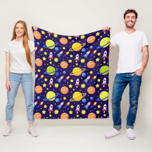 Colorful Space Theme For Kids Accessories Fleece Blanket