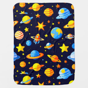 Colorful Space Theme With Planets Baby Blanket