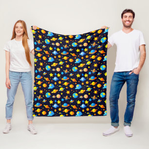 Colorful Space Theme With Planets Fleece Blanket