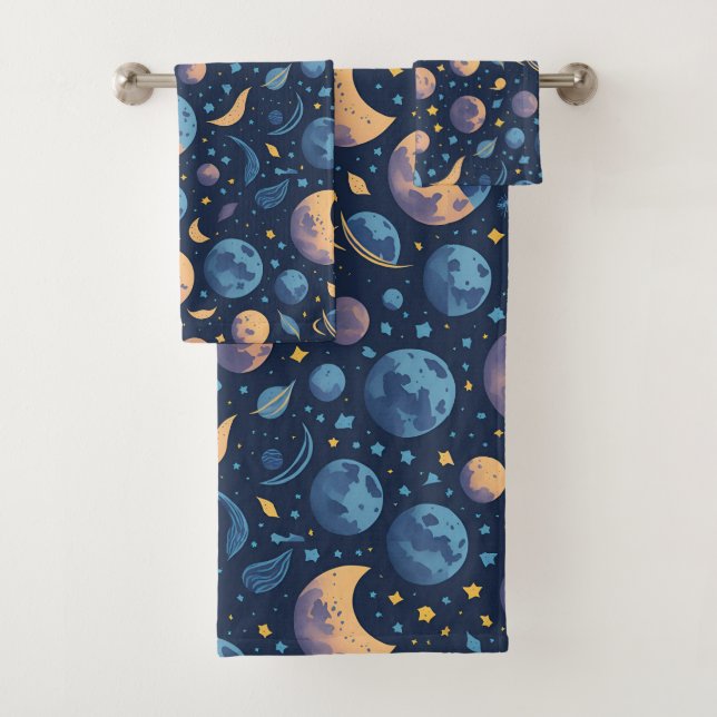 Colorful Space Themed Bath Towel Set (Insitu)
