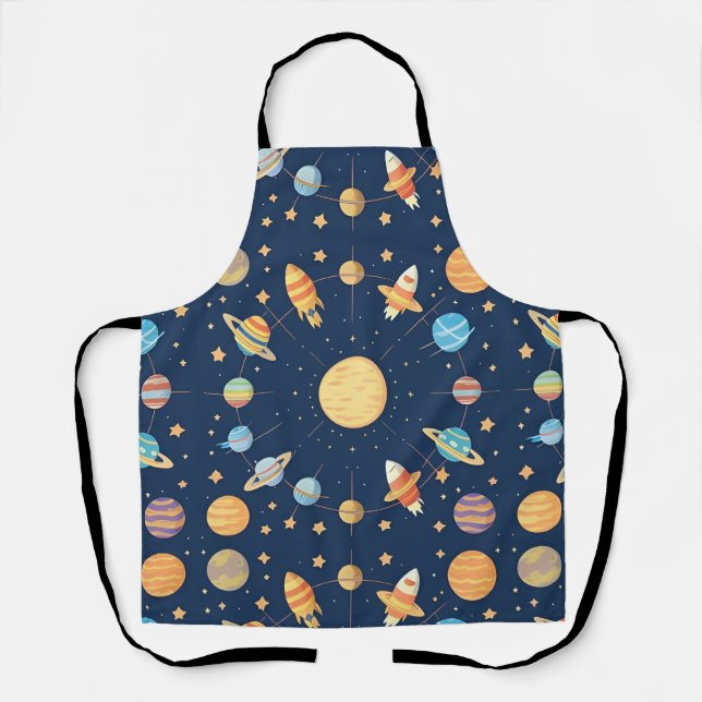 Colorful Space-themed Pattern with Planets Apron (Front)