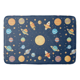 Colorful Space-themed Pattern with Planets Bath Mat