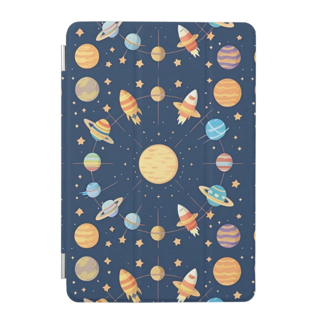Colorful Space-themed Pattern with Planets iPad Mini Cover (Front)