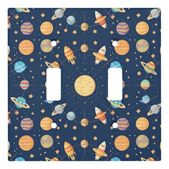 Colorful Space-themed Pattern with Planets Light Switch Cover (Front)