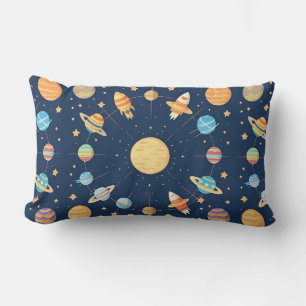 Colorful Space-themed Pattern with Planets Lumbar Pillow