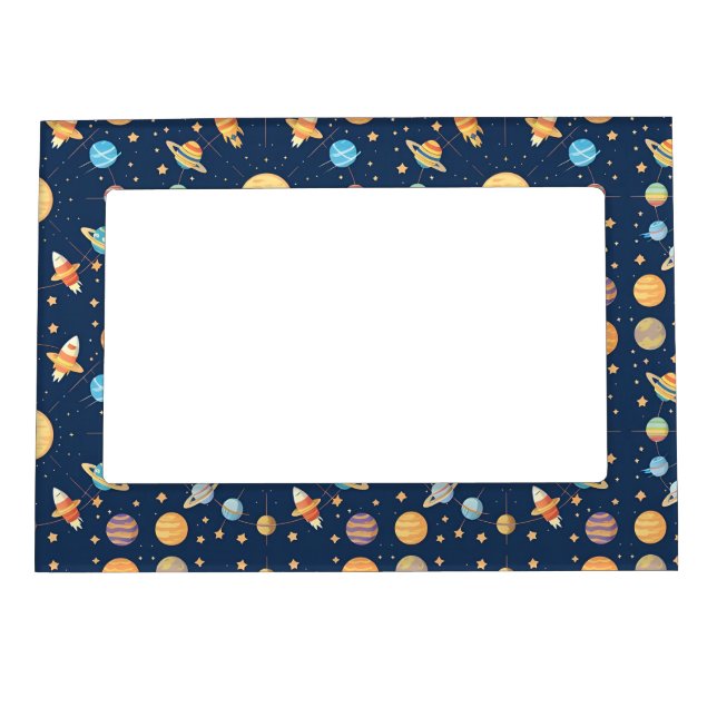 Colorful Space-themed Pattern with Planets Magnetic Frame (Front)