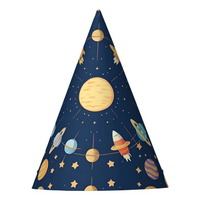 Colorful Space-themed Pattern with Planets Party Hat (Front)