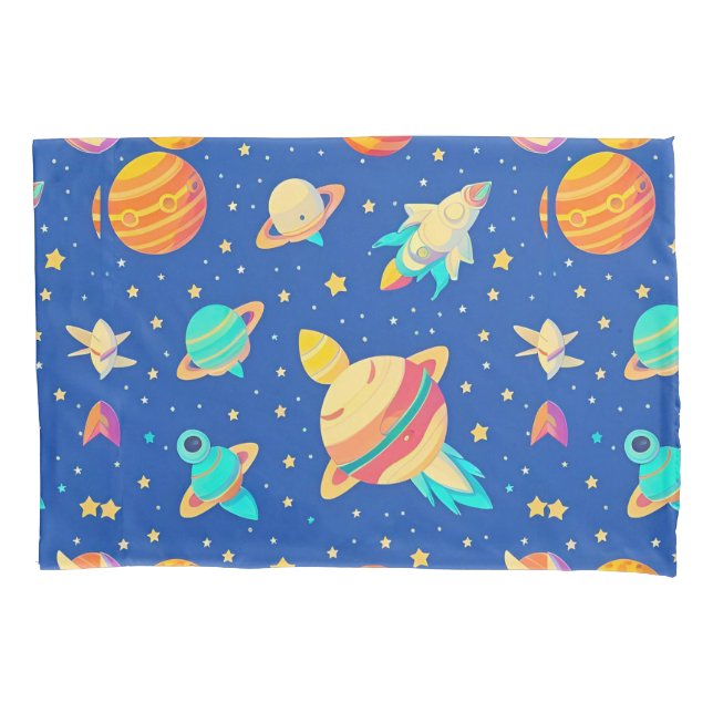 Colorful Space-themed Pattern with Planets Pillow Case (Front)