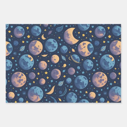 Colorful Space Themed Wrapping Paper Sheets