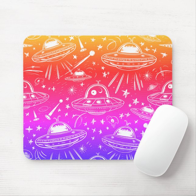Colorful Spaceship Pattern Mouse Pad (With Mouse)