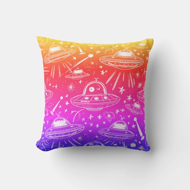 Colorful Spaceship Pattern Throw Pillow (Front)