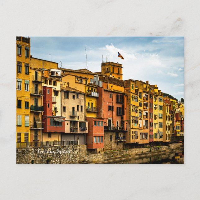 Colorful Spain Girona River Reflection Photography Postcard (Front)