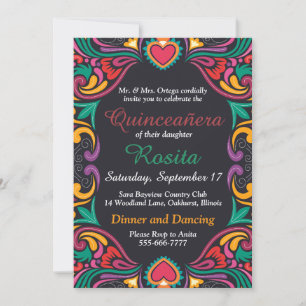 Colorful Spanish Border Quinceanera invitation
