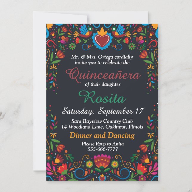 Colorful Spanish Girls 15th Birthday Quinceanera Invitation (Front)