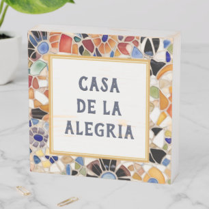 Colorful Spanish Mosaic Custom House Name Plate Wooden Box Sign