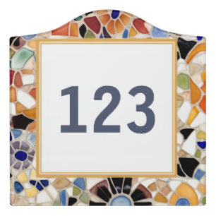 Colorful Spanish Mosaic House Door Number Sign