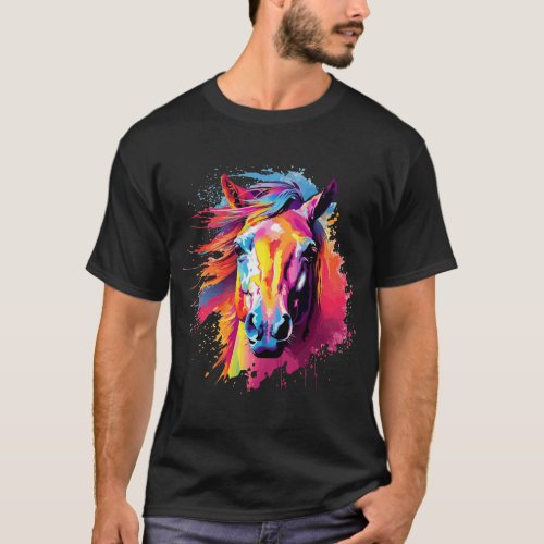 Colorful Spanish Mustang Horse Lover Splash Art T_Shirt