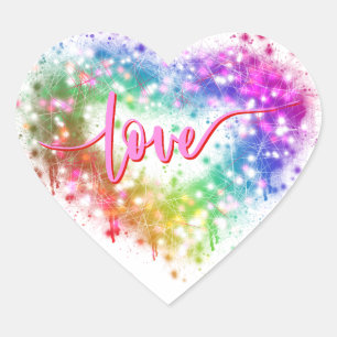 Colorful sparking glitter heart love script heart sticker