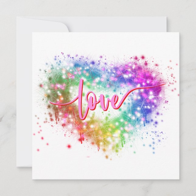 Colorful sparking glitter heart love script invitation (Front)