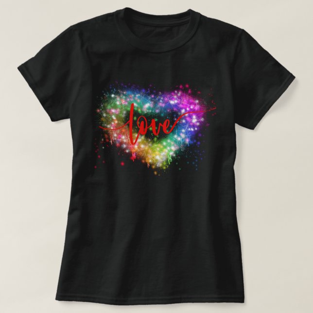 Colorful sparking glitter heart love script T-Shirt (Design Front)
