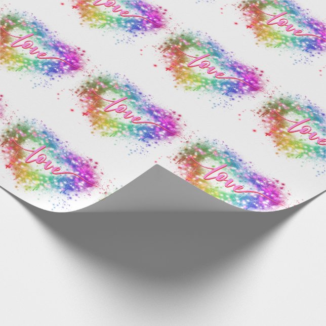 Colorful sparking glitter heart love script wrapping paper (Corner)