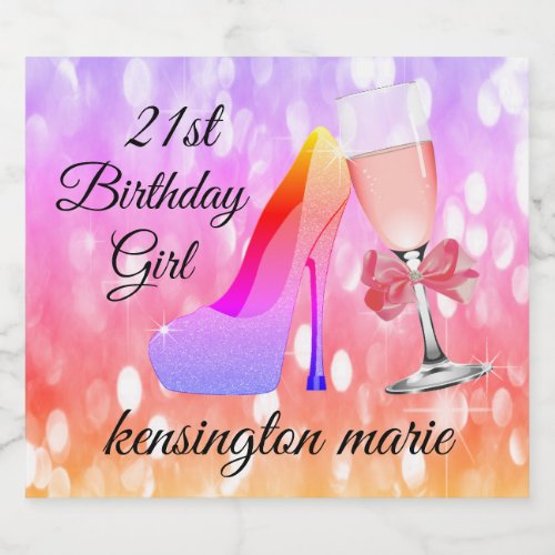 Colorful Sparkle 21st Birthday Sparkling Wine Labe Sparkling Wine Label