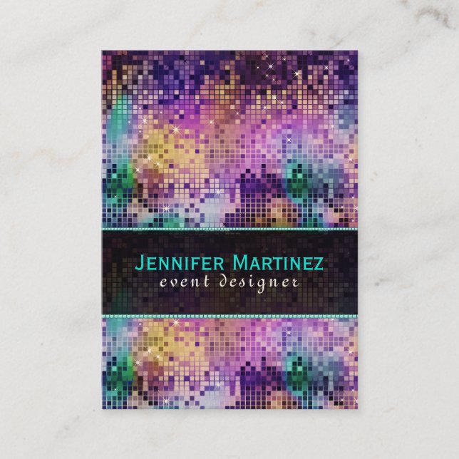Colorful Sparkles & Disco Glitter Pattern Business Card (Front)