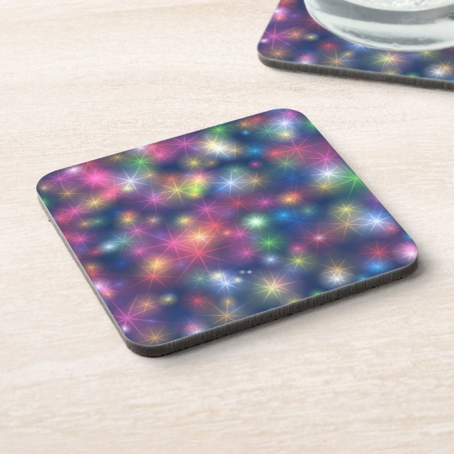 Colorful Sparkles Party Lights Beverage Coaster (Left Side)