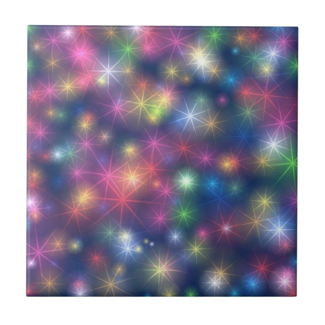 Colorful Sparkles Party Lights Ceramic Tile (Front)