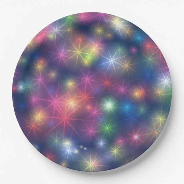Colorful Sparkles Party Lights Paper Plates (Front)
