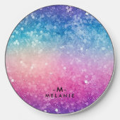 Colorful Sparkling Glitter Texture, Monogram Wireless Charger (Front)