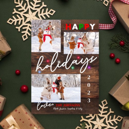 Colorful Sparkling Lights Happy Holidays Photocard Invitation