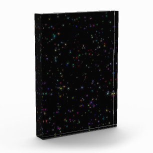 Colorful sparkling stars in night sky black design acrylic award