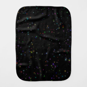 Colorful sparkling stars in night sky black design baby burp cloth