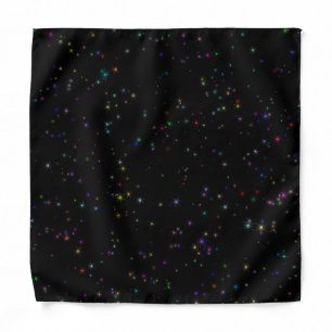 Colorful sparkling stars in night sky black design bandana