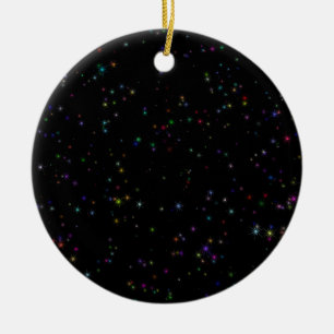 Colorful sparkling stars in night sky black design ceramic ornament