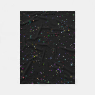 Colorful sparkling stars in night sky black design fleece blanket
