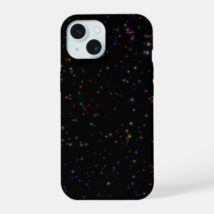 Colorful sparkling stars in night sky black design iPhone 15 case