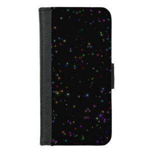 Colorful sparkling stars in night sky black design iPhone 8/7 wallet case