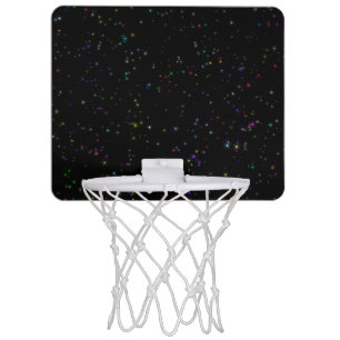 Colorful sparkling stars in night sky black design mini basketball hoop