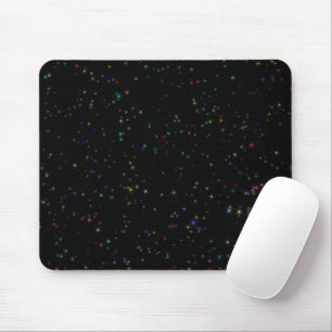 Colorful sparkling stars in night sky black design mouse pad