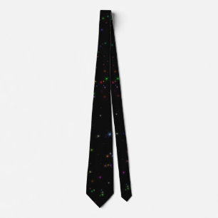 Colorful sparkling stars in night sky black design neck tie
