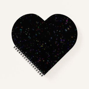 Colorful sparkling stars in night sky black design notebook