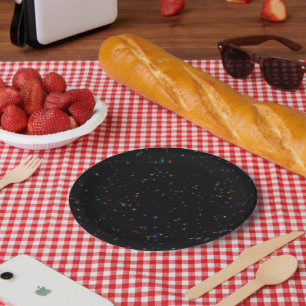 Colorful sparkling stars in night sky black design paper plates