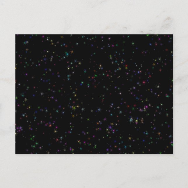 Colorful sparkling stars in night sky black design postcard (Front)