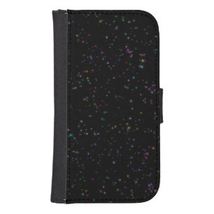 Colorful sparkling stars in night sky black design galaxy s4 wallet case
