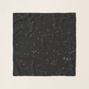 Colorful sparkling stars in night sky black design scarf