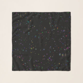 Colorful sparkling stars in night sky black design scarf
